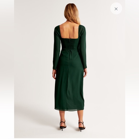 NWT Abercrombie Camille Long-Sleeve Midi Dress in Green. Size small petite - Picture 2 of 4